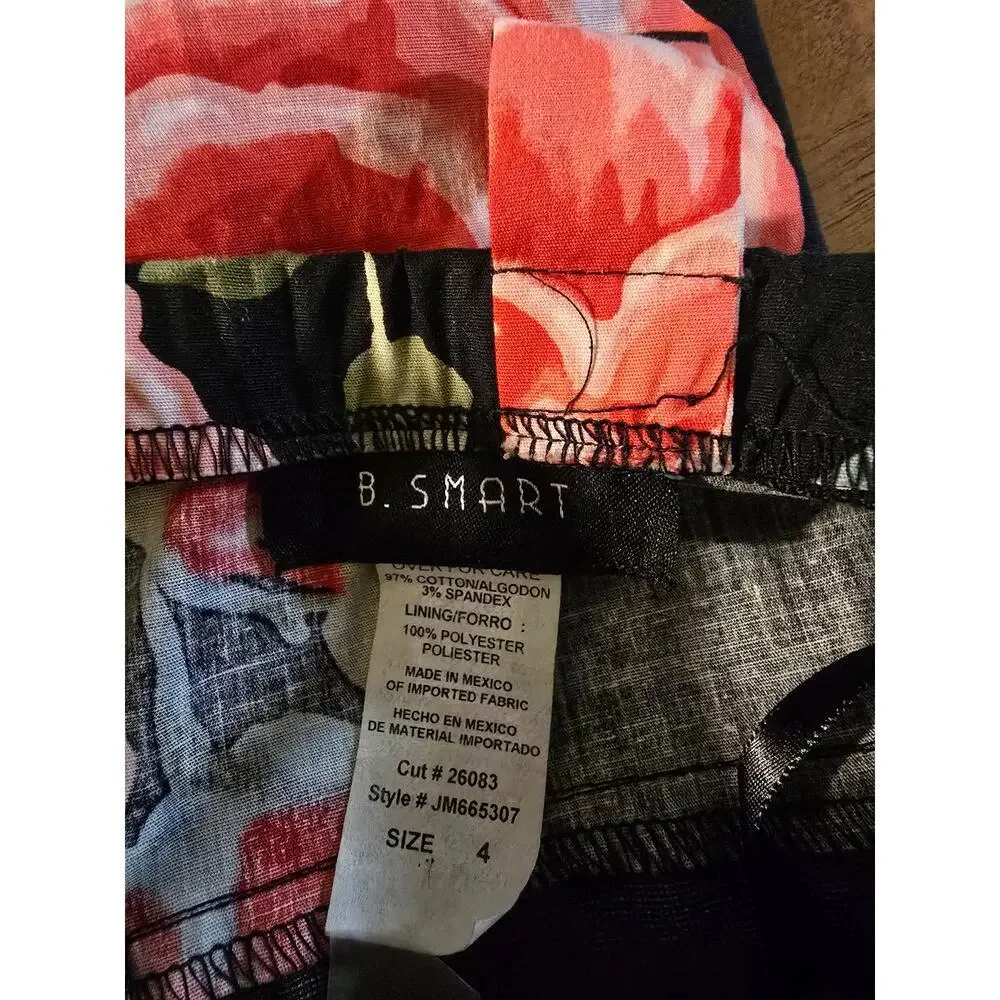 B. Smart Floral Fit & Flare Dress Black Red Rose Print Size 4 Lace Trim - Picture 8 of 8